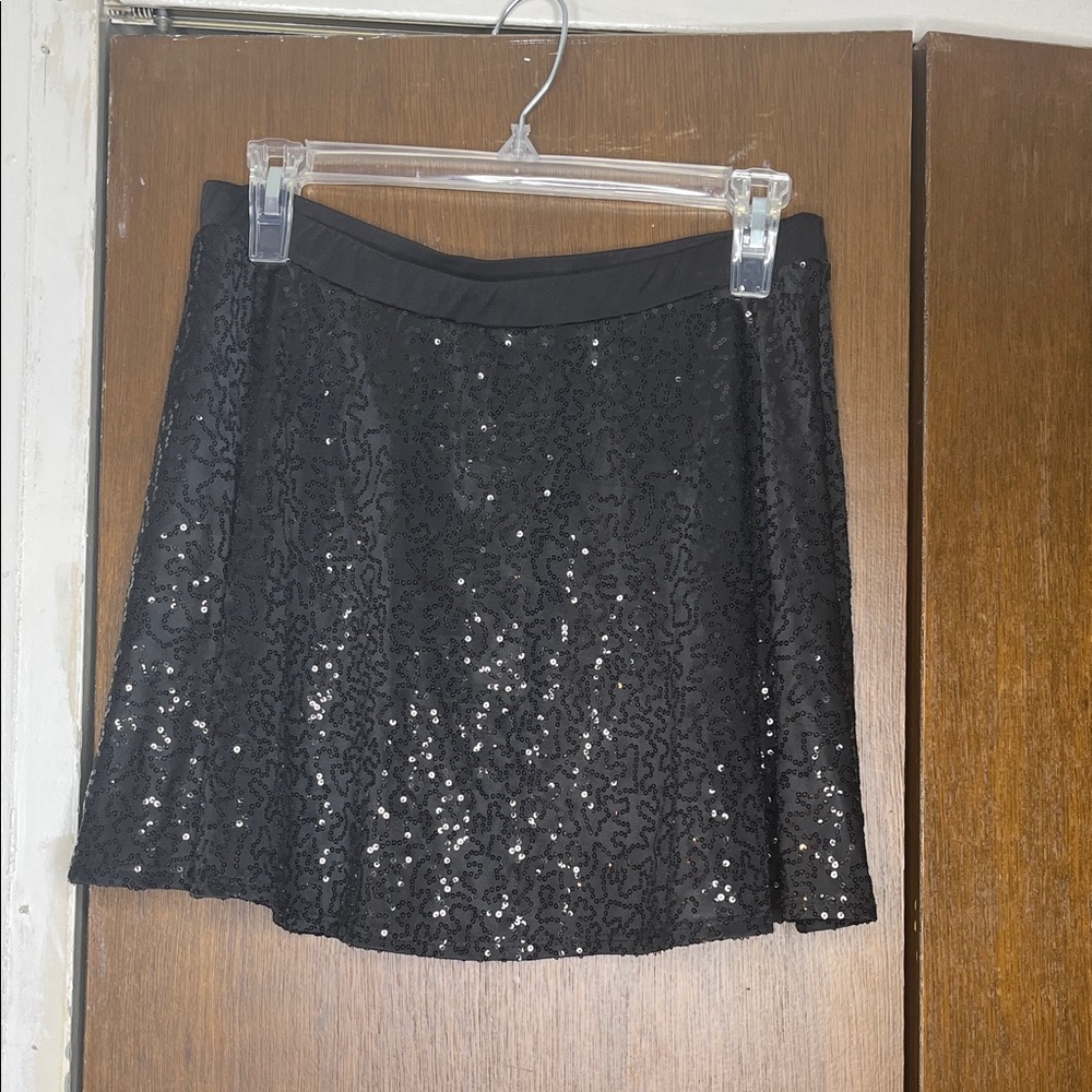 Black Sequin Skater Skirt